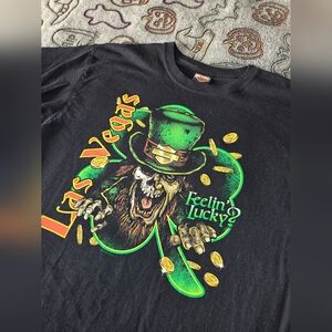 Harley Davidson T-Shirt las Vegas Clover Feelin Lucky Size L Leprechaun Skull